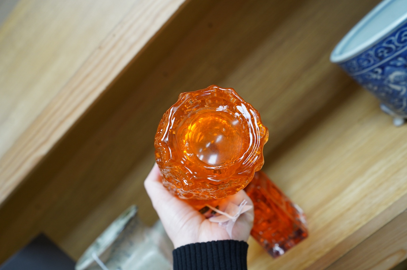 Three Whitefriars vases, two bark effect, Ruby Red and Tangerine, tallest 19cm high. Condition - good